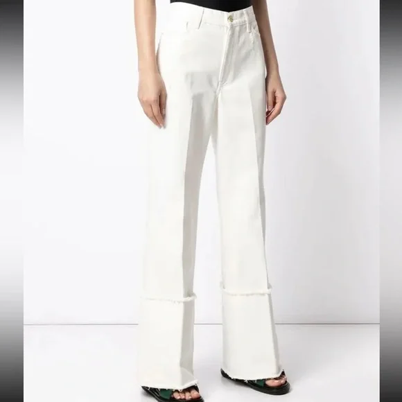 FRAMELE PIXIE SAILOR CUFF FLARED HIGH WAIST LEG JEANA VINTAGE WHITE SIZE 28